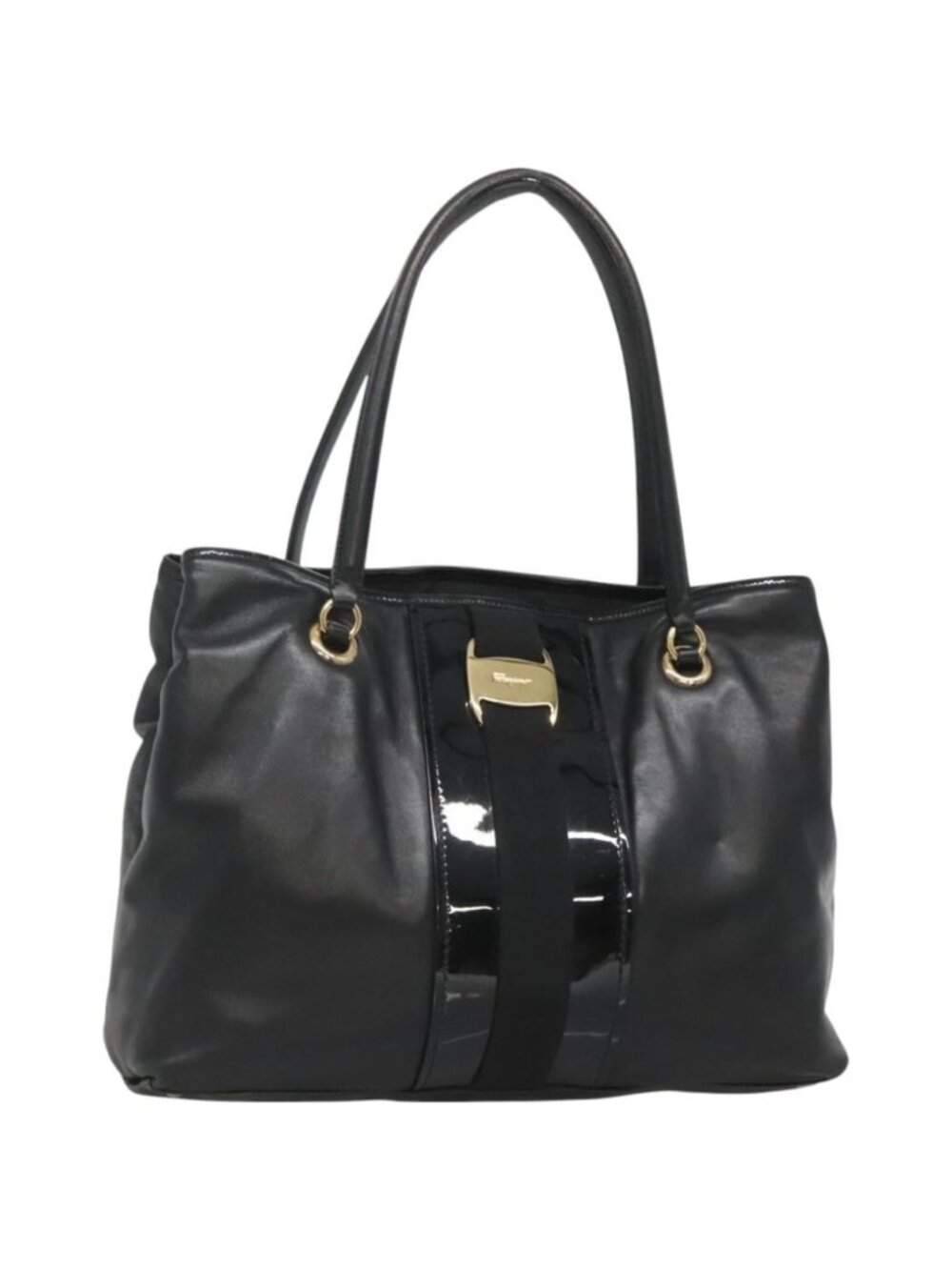 Salvatore Ferragamo Vera Tote Bag Leather Black Gold